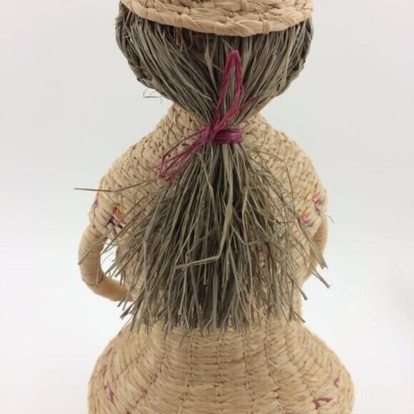 Handmade Woven Basket Woman Lady with Long Hair Figure Dress Folk Art 9" - Picture 16 of 16